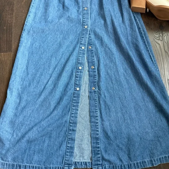 Denim Maxi Dress with Cap Sleeves - Picture 2 of 4